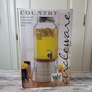 Country Glass Beverage Dispenser with Galvanized Base 1.5gal